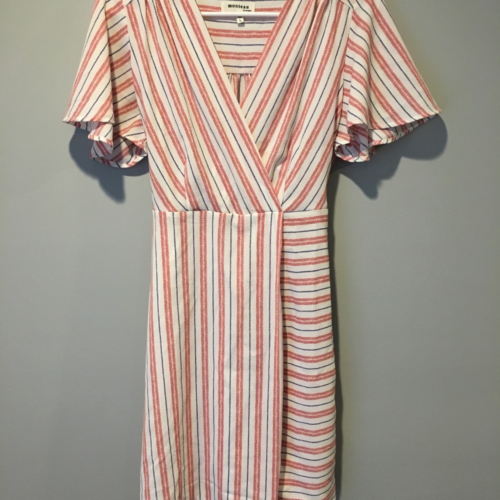 Monteau striped wrap dress